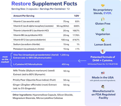 R&R Combo | Restore + Relief | Feel Better after Drinking & Support Your Liver | DHM, L-Cysteine, Milk Thistle, Ginger, White Willow Bark, Caffeine, L-Theanine | 12 Doses Each | Supplements